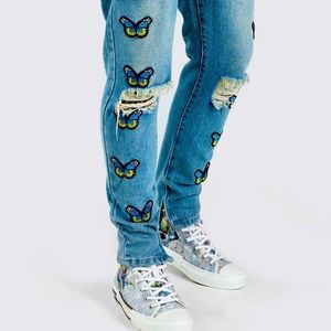 Men’s Skinny Butterfly Appliqué Badge jeans NEW!🔥